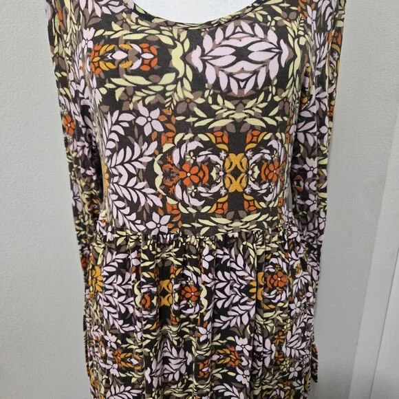 Earthbound Trading Co Fit Flare Long Sleeve Knit Flower Vine Dress - XL - Boho - Picture 5 of 10